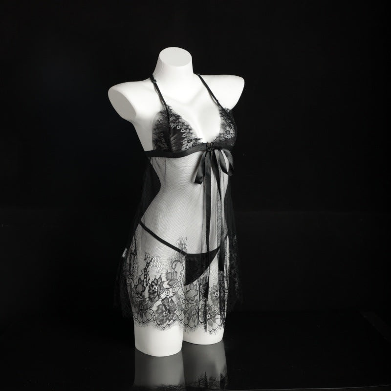 LS Sexy Underwear Sexy Eyelashes Lace Sling Pajamas Nightwear Perspective Temptation suit Home Clothes