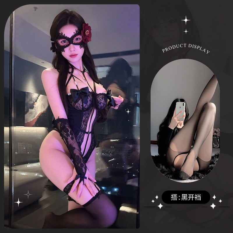 LS Sex Underwear Sexy Lace One-piece Small Chest Uniform Pure Desire Strap Free Temptation suit 9271