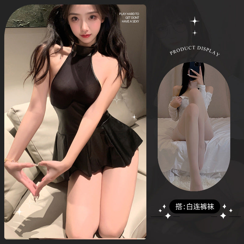 LS Sexy Lingerie Training Leather Clothing Queen Suit Uniform Sexy Temptation Sm Sexy Clothes No Need to Take Off See-Through