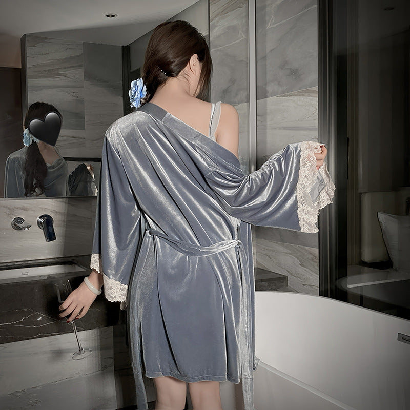 Ying New Style Celebrity Nightgown with Neck and Elegant High-grade off-shoulder dress Slimming Ruffled Short Skirt Home Clothes