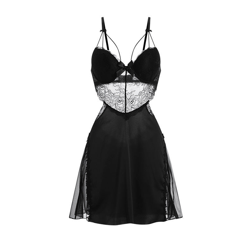 3061 Ying sexy gold velvet nightdress women's winter with chest cotton small chest gathered lace sling Women's Home suit