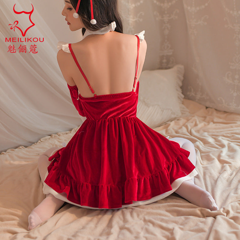 Fun Christmas Dress Women's Cute Backless Halloween Lovely Girl Sling dress suit Sexy Pure 2044