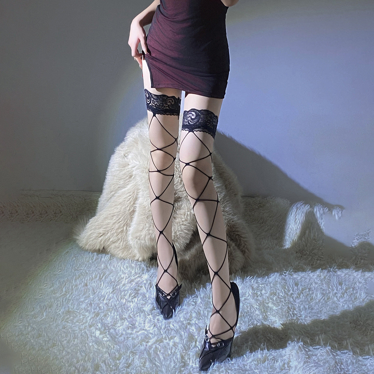 LS Sex Stockings Internet Popular Same-style Silk Pants Silk Love Horse Oil Stockings Hollow-out Silk Stockings