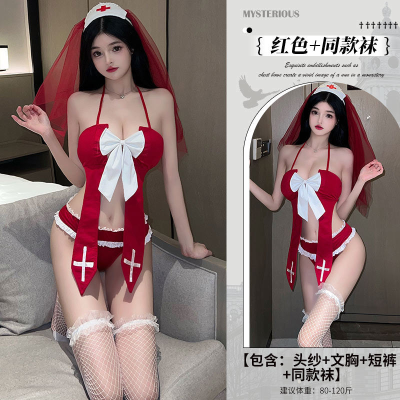 Sexy Lingerie, Nun, Small Breast Uniform, Temptation, No Need to Take Off Pajamas, Female Pure Desire, Halloween Sexy Couple Nun Suit