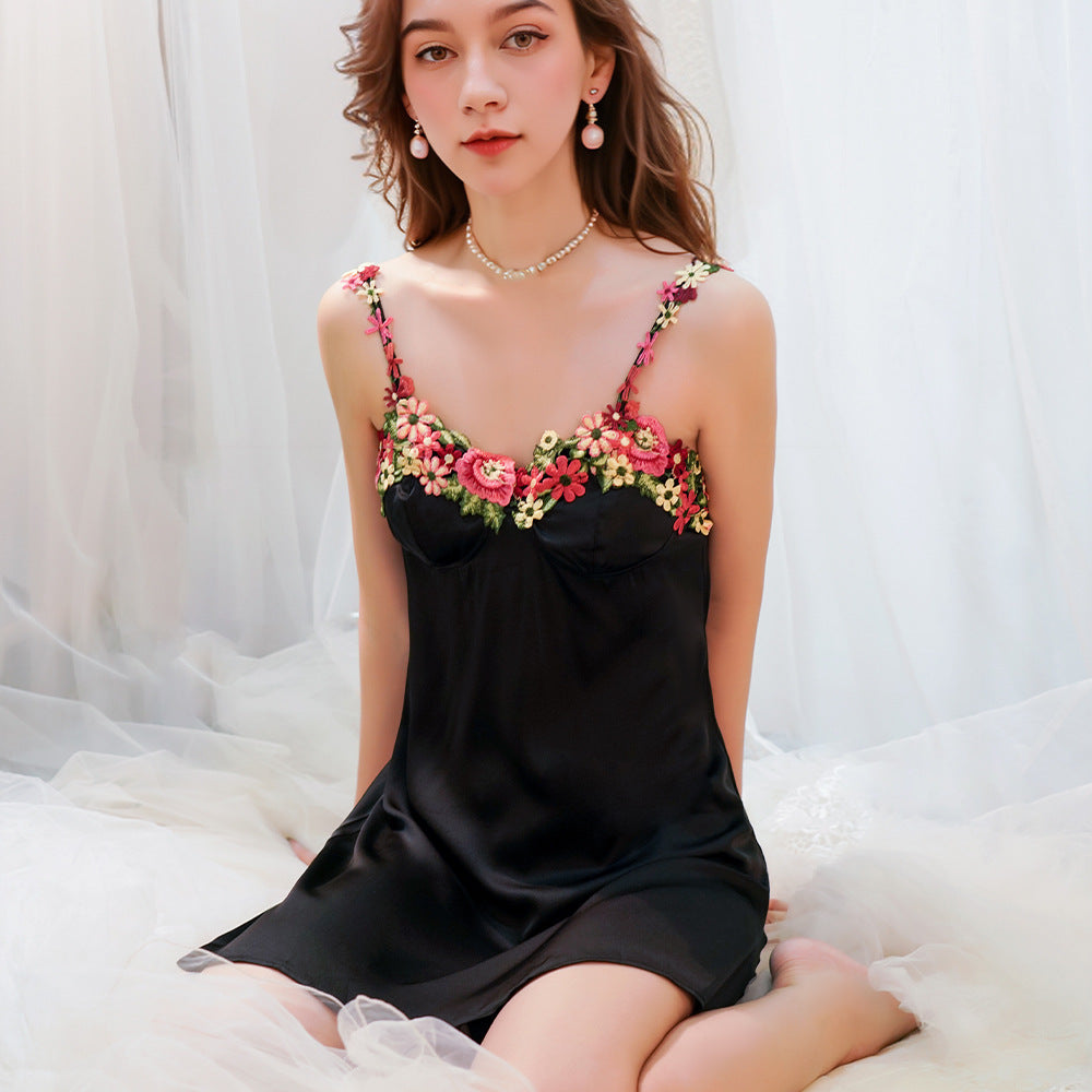 Ying new nightdress sexy strap satin pajamas women's summer pure desire style nightgown temptation sexy lingerie suit