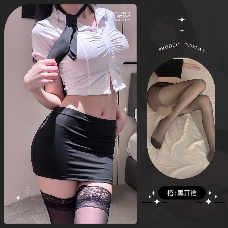 LS Sexy Lingerie Female Secretary Ol White Collar Tight Hip Skirt Professional Wear Temptation Stewardess Uniform 9000