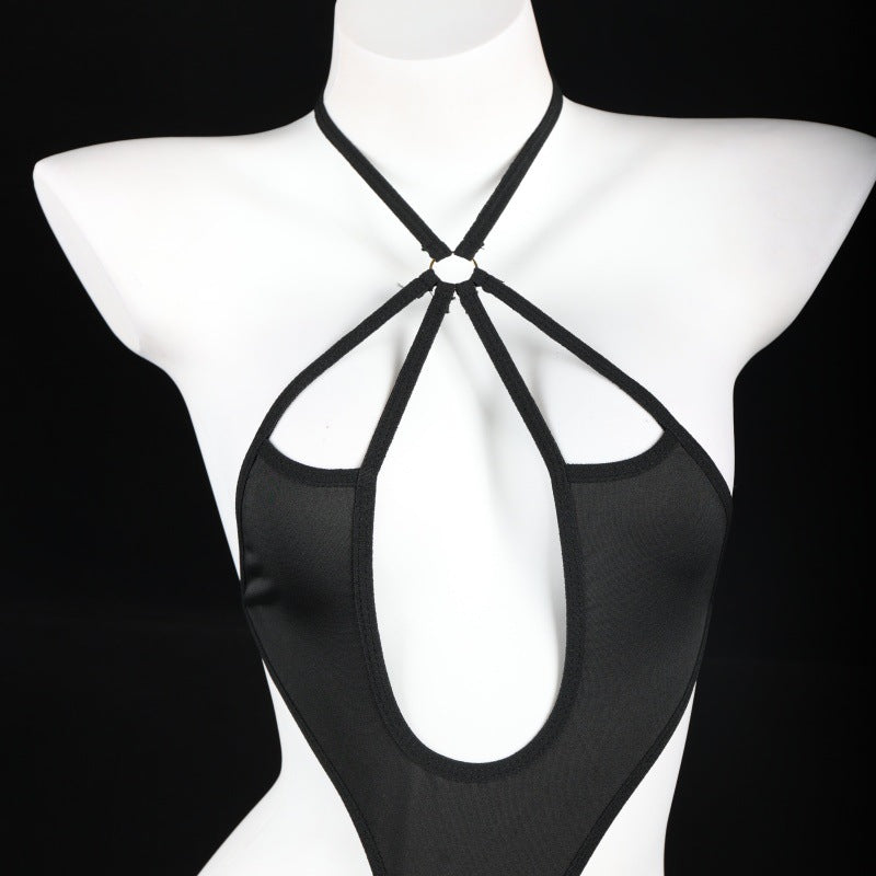 LS Sexy Underwear Lace Sexy Open Crotch No-Take Off See-Through Breast Exposing Three-Point Corset Jumpsuit 8903