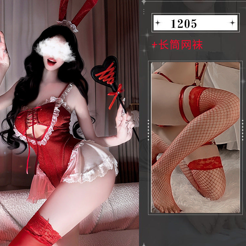 Seductive lingerie sexy Christmas bunny uniform cos new year hot one-piece catgirl suit women