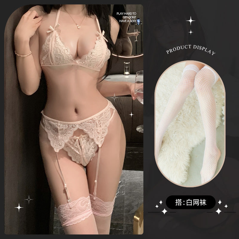 LS Sexy Lingerie Lace Intimates Bra Set Sexy Pure Desire Bra Three-Point Style Temptation 8083