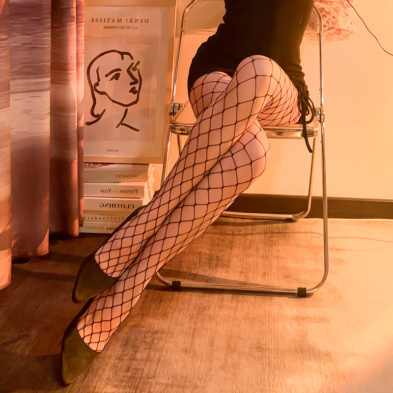 LS Fishnet Stockings Black Silk Hollow Sexy European and American Mesh Black Stockings Spring and Summer Internet Celebrity Pantyhose 1016