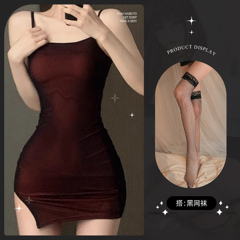 LS Sex Underwear Products Sexy Uniform Temptation Pajamas Pure Desire Small Chest Show Big Internet Red Silk Stockings