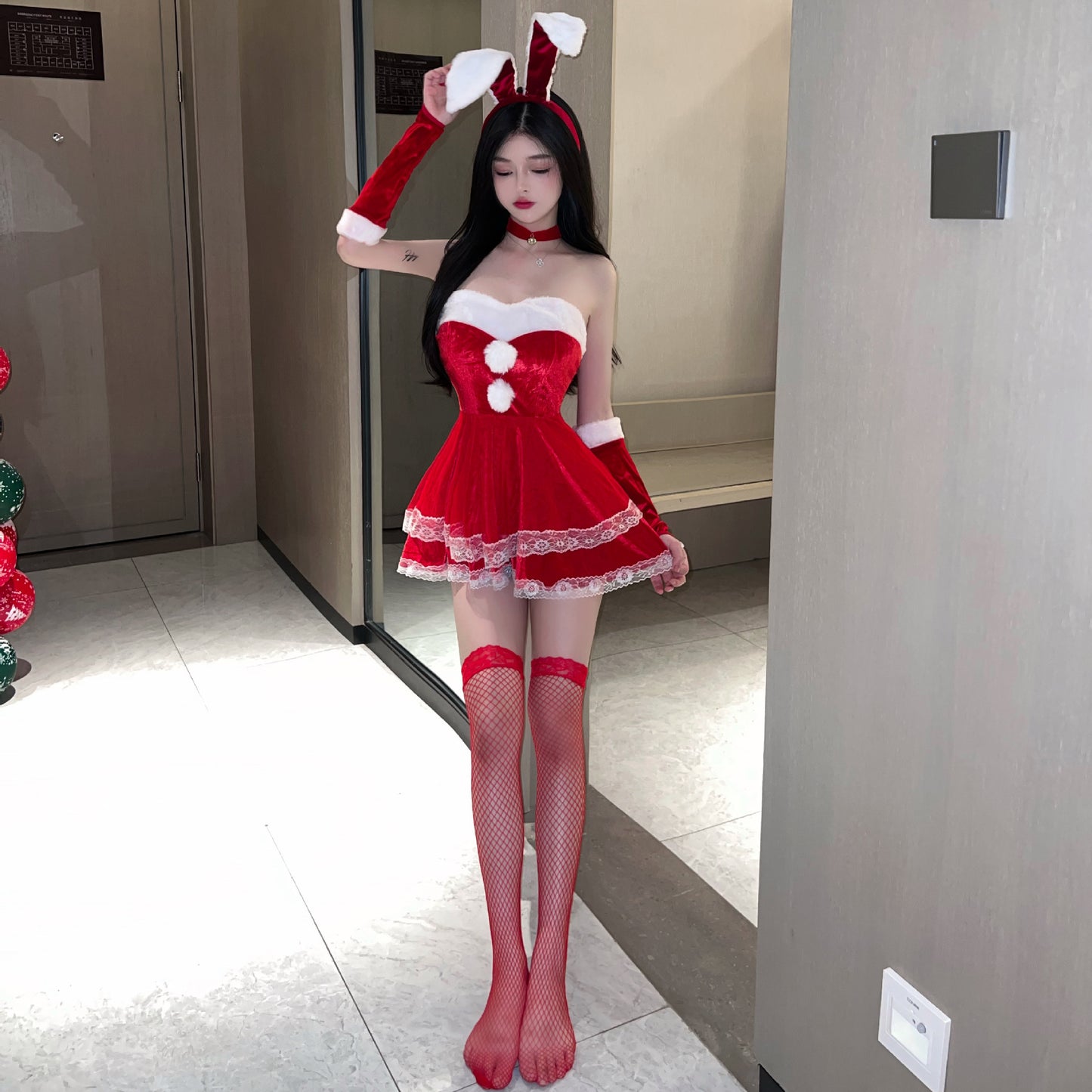 Rainy Night Fancy New Style Sexy Underwear Velvet Strapless Passion Sexy Dress Christmas Uniform Bunny Suit