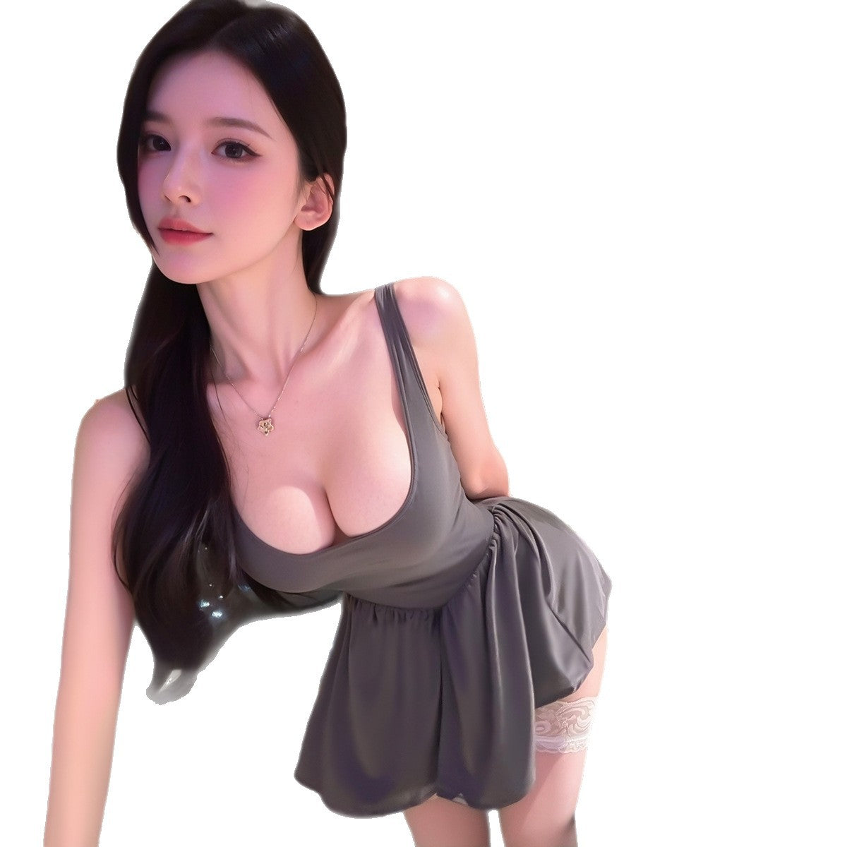 LS Sexy Perspective Sex Nightgown Cute Little Woman Pure Desire Sling Pajamas Backless Sex Underwear
