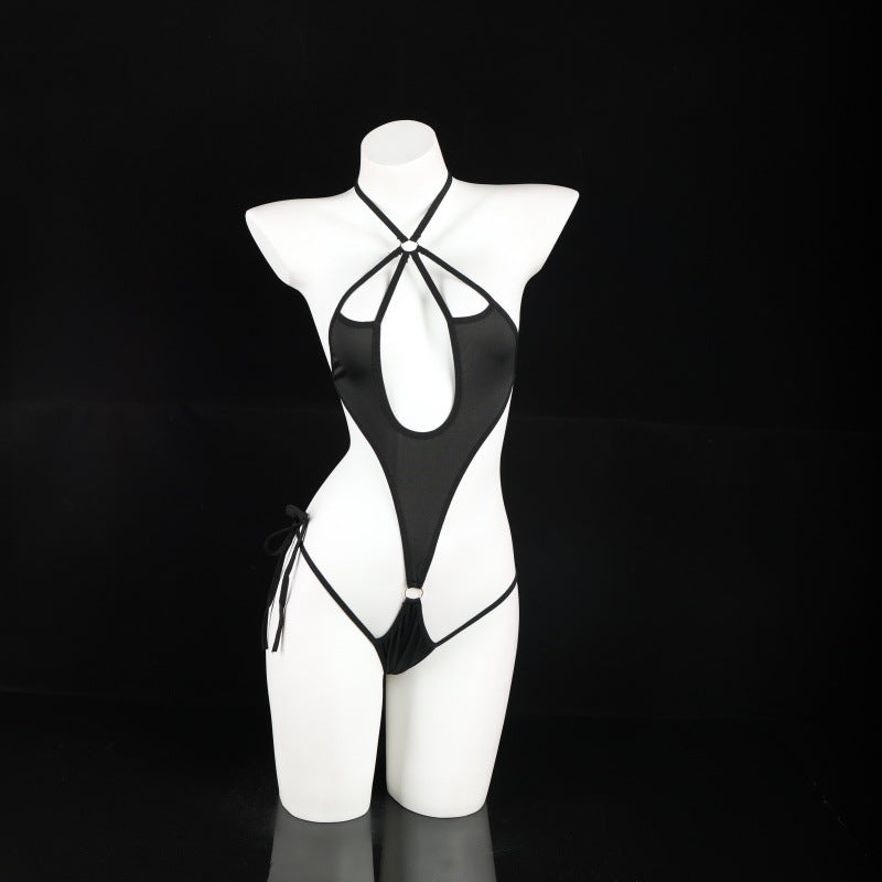 LS Sexy Underwear Lace Sexy Open Crotch No-Take Off See-Through Breast Exposing Three-Point Corset Jumpsuit 8903
