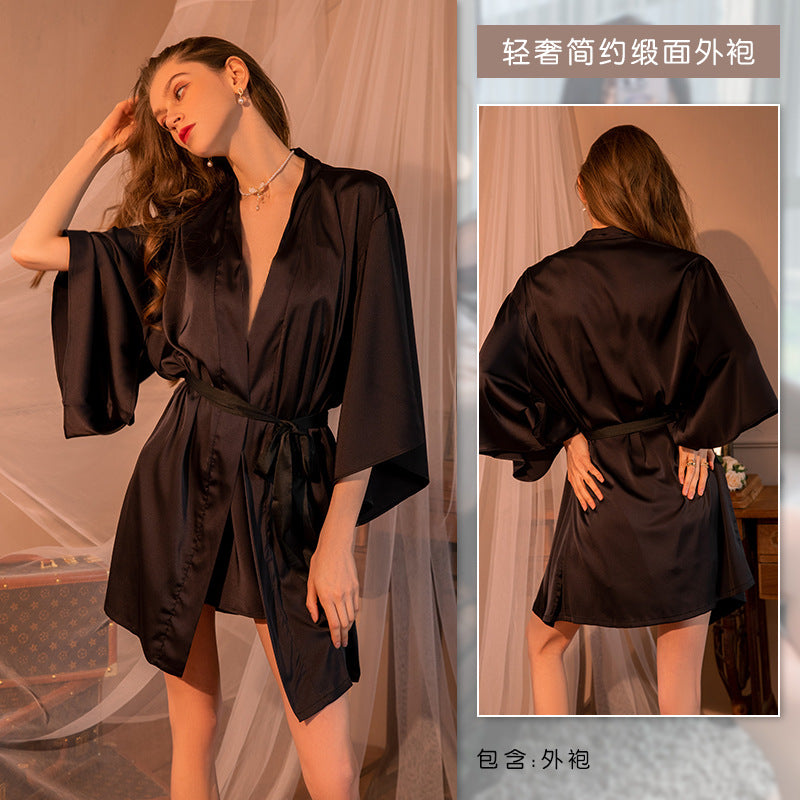 3065 Ying sexy perspective pajamas ladies pure lace nightgown luxury retro suspenders set a generation of hair