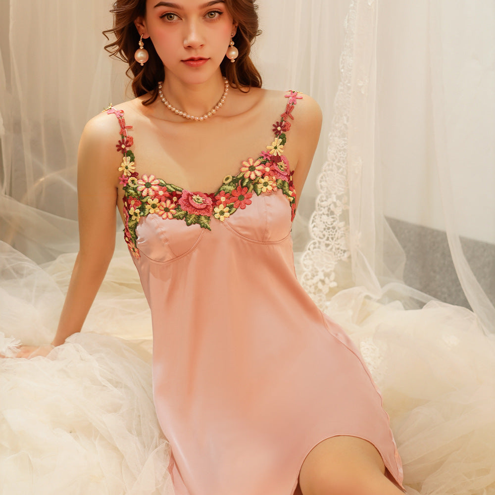 Ying new nightdress sexy strap satin pajamas women's summer pure desire style nightgown temptation sexy lingerie suit