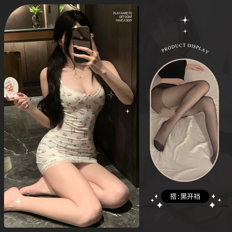 LS Sexy Underwear Products Sexy Uniform Temptation Pajamas Pure Desire Small Chest Large Floral Lace Sling