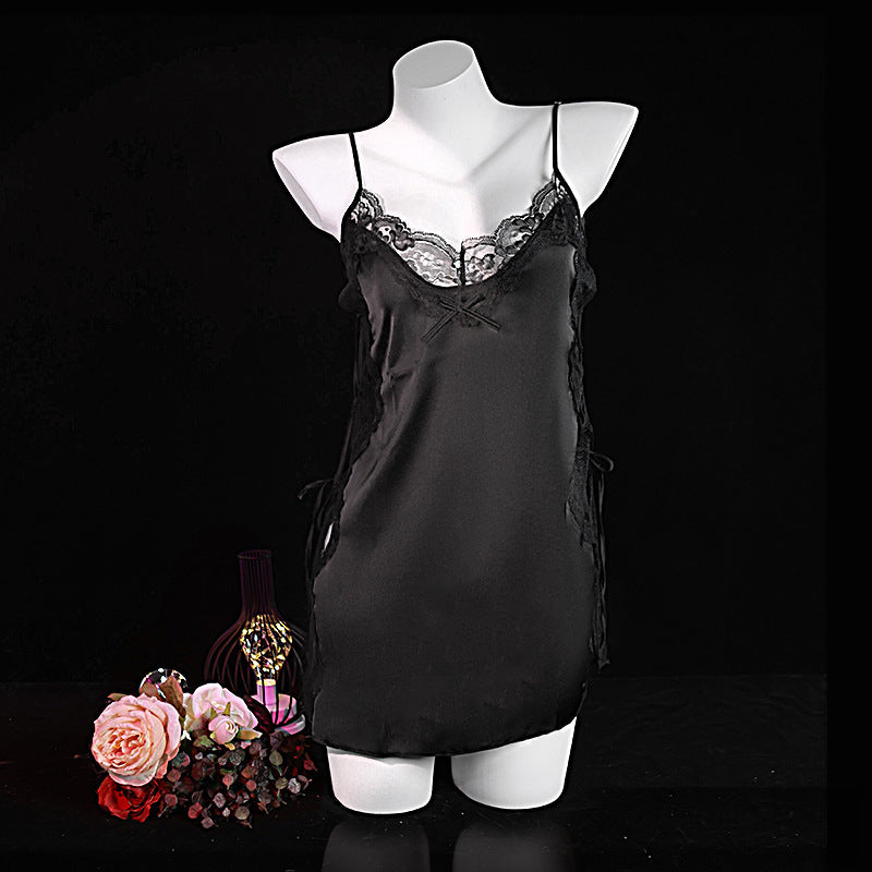 LS Sexy Lingerie Pajamas Sexy Uniform Passionate Temptation Free Lace Suspender Nightgown Home Clothes