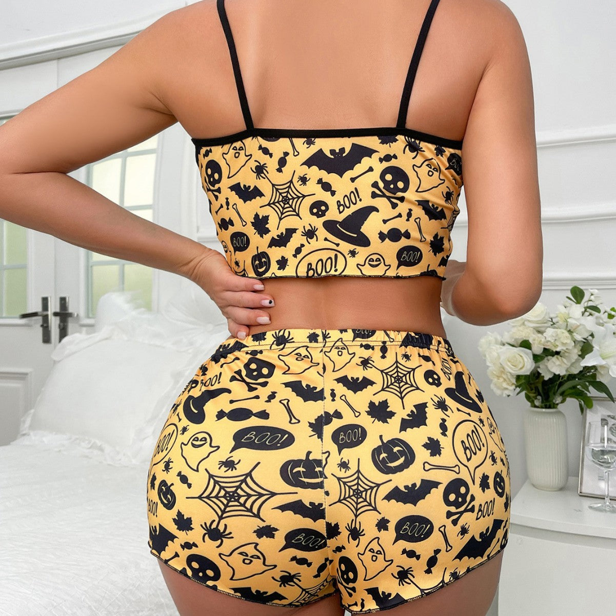 Cross Border Sexy Bra Pumpkin Bat Print Party Sexy Underwear Sling Shorts suit Halloween