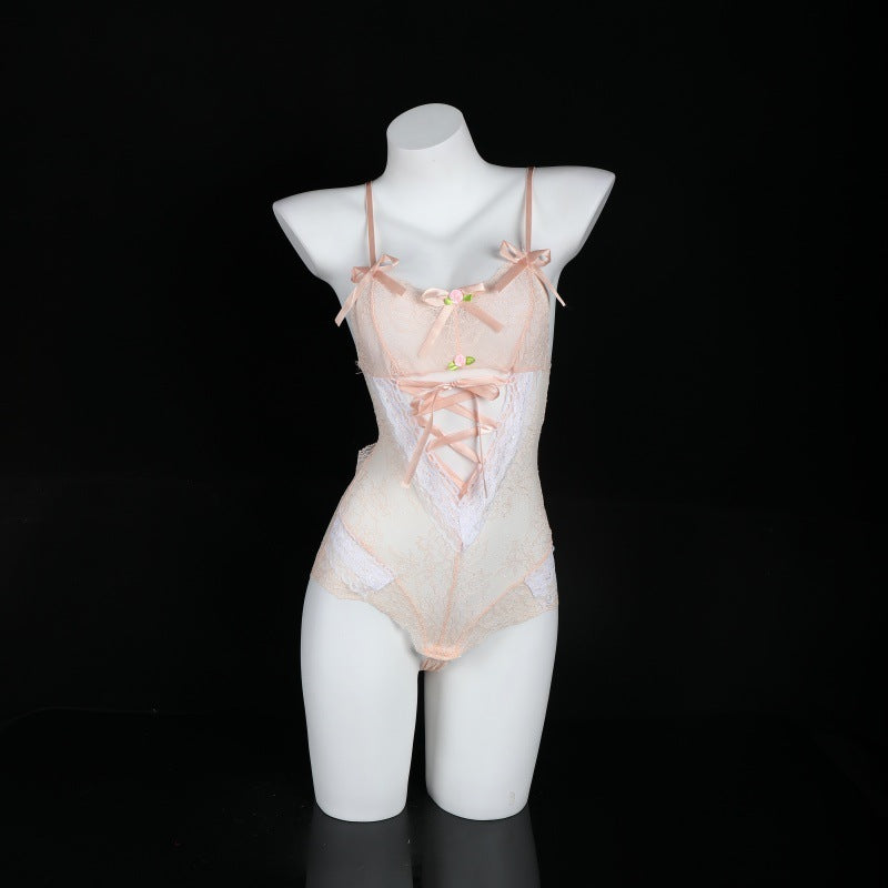 LS Sexy Lingerie Strap Sexy Maid Uniform Temptation No-Remove Small Chest Lace One-Piece Open Crotch 8040