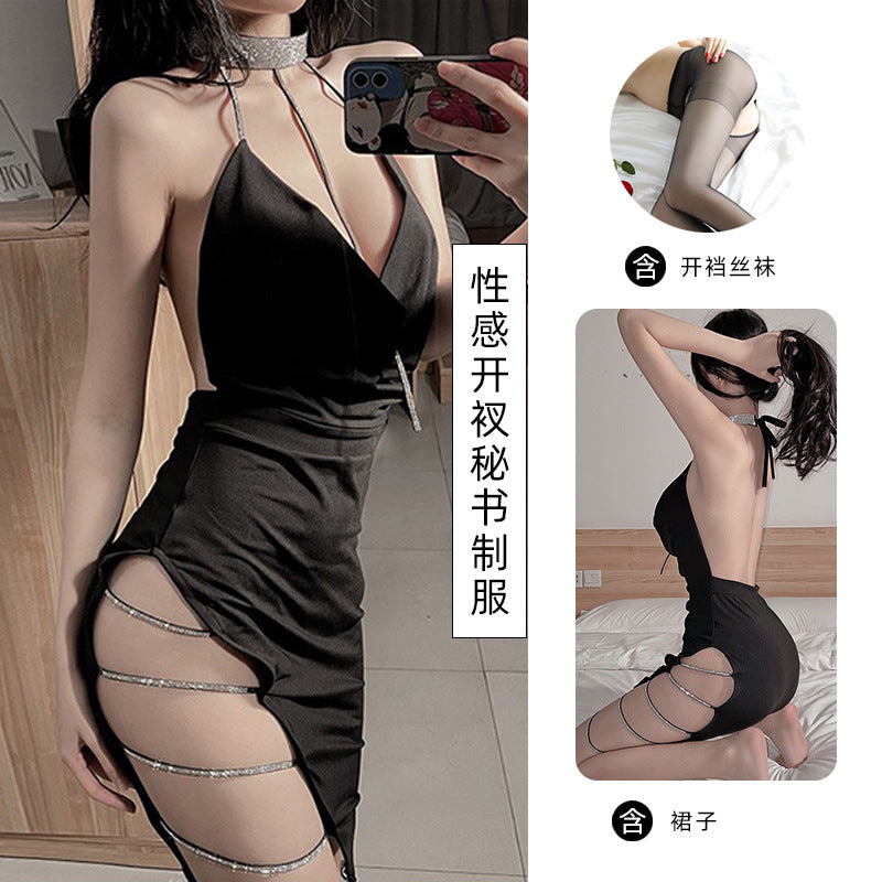 2311 Black Nightclub Hip Uniform Temptation Secretary Outfit Strap Female Sexy Lingerie Foreign Trade Large Size Spot Wholesale
