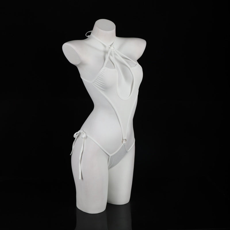 LS Sexy Underwear Lace Sexy Open Crotch No-Take Off See-Through Breast Exposing Three-Point Corset Jumpsuit 8903