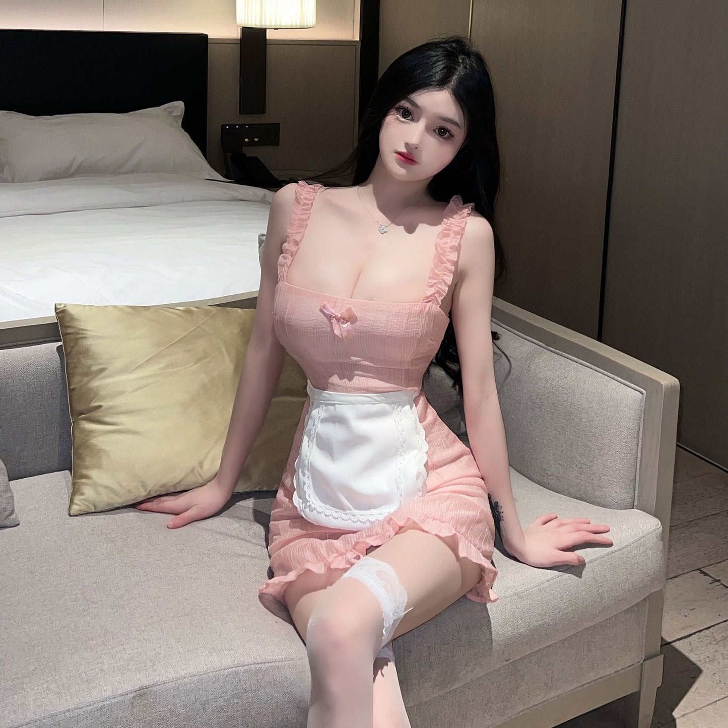 Sexy lingerie Japanese pure love little maid role-playing sexy perspective girl sling dress generation hair