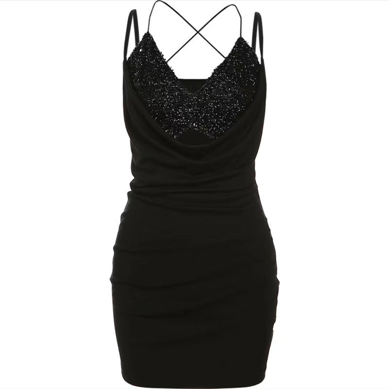 Ying 3091 Women's Sexy Pajamas Pure Desire Sling Nightgown Women's Summer Solid Color Sequin Slim-fit Home Clothes Women's Suit