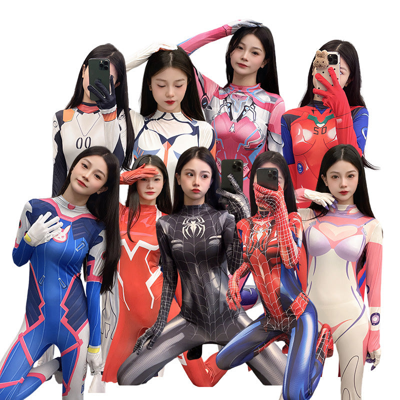 Halloween Cross-border EVA Tights Red Blue Black Spider Jumpsuit Asako Asako Women's Fun Coats