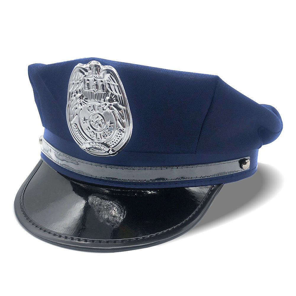 Black policewoman hat seductive octagonal hat flat top all-match Halloween role-playing props