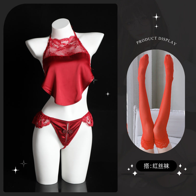 LS Sexy Vintage Lace Temptation Sex Lingerie Bellyband Pajamas Lace-up Temptation 8353