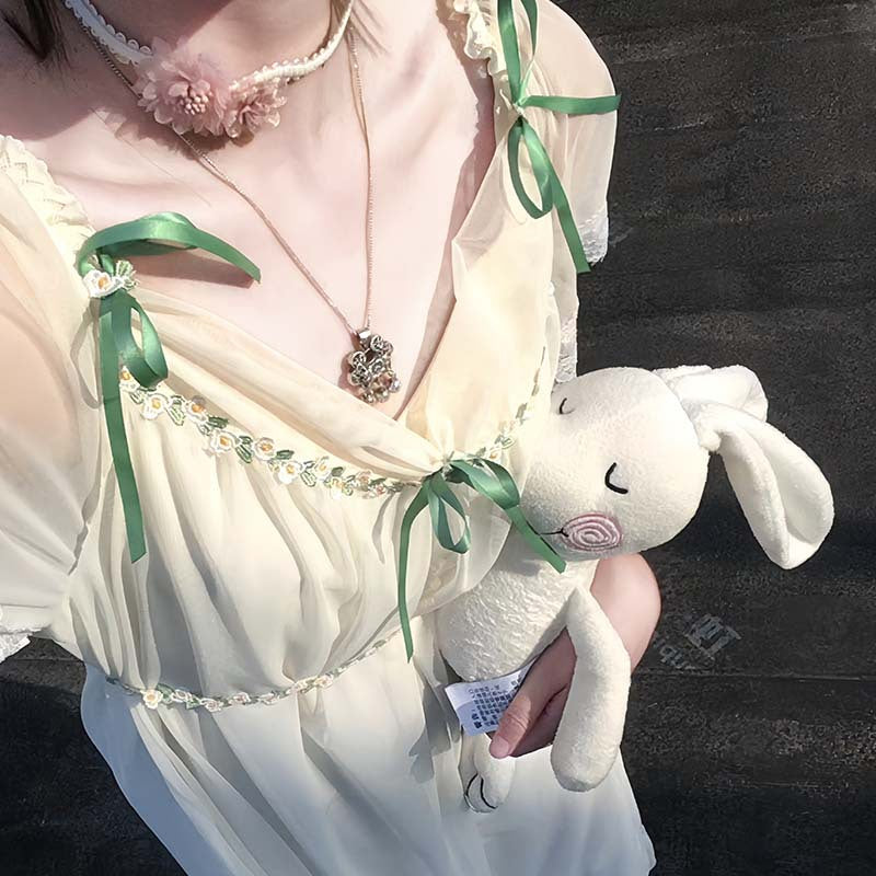 Sexy Pajamas for Women Summer Lace Mesh Underwear Private Sling Nightgown Internet Celebrity Bow Sexy Home Clothes Wholesale
