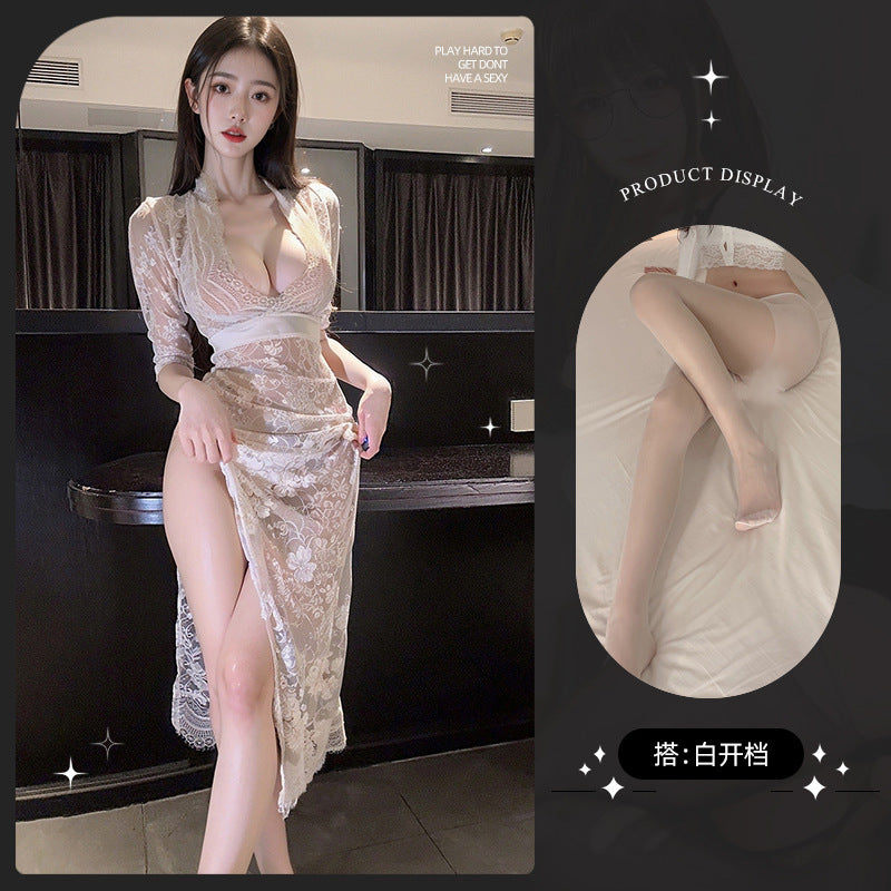 LS Sexy Lingerie Sexy Pure Desire Low-Cut Buttocks High Slit Temperament Slim Hot Girl Dress 8161