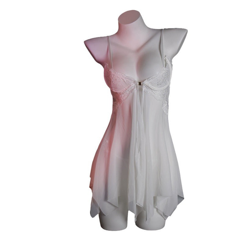 LS Sexy Lingerie Sexy Lace Temptation Nightgown Hot Transparent Open Nightgown No-Take-Off Nightgown 8021