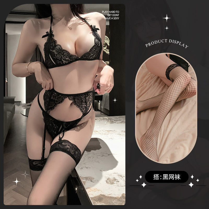 LS Sexy Lingerie Lace Intimates Bra Set Sexy Pure Desire Bra Three-Point Style Temptation 8083