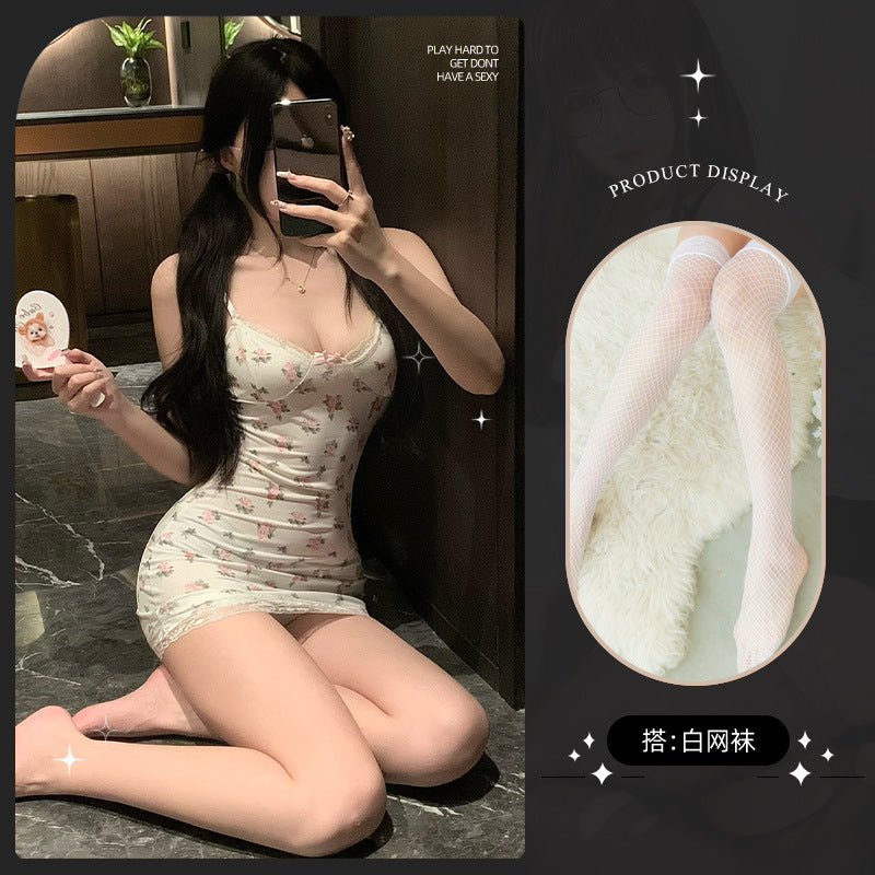 LS Sexy Underwear Products Sexy Uniform Temptation Pajamas Pure Desire Small Chest Large Floral Lace Sling