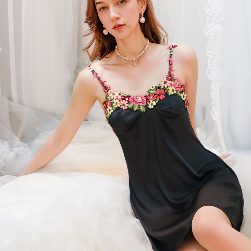 Ying new nightdress sexy strap satin pajamas women's summer pure desire style nightgown temptation sexy lingerie suit