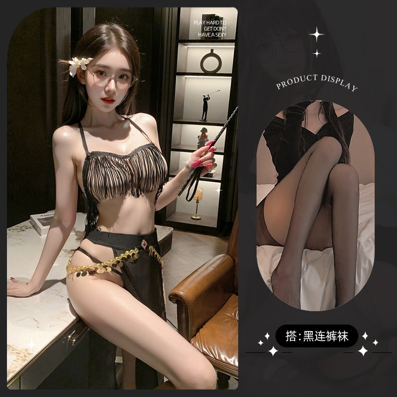 LS Sex Underwear Sexy Tassel Nightclub Celebrity Couple Bed Free suit Uniform Temptation 9431