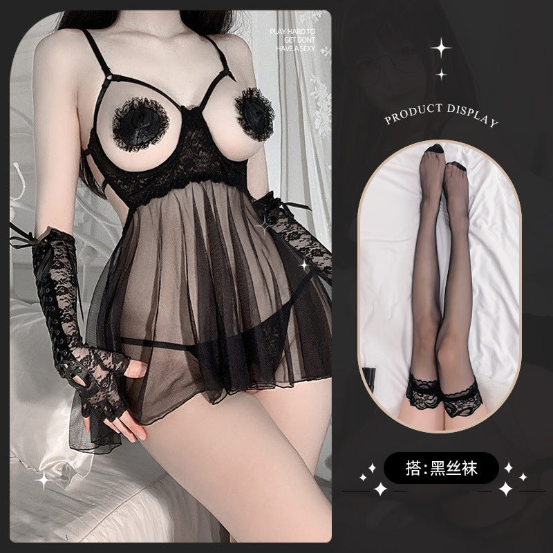 LS Sexy Underwear Sexy Uniform Temptation Pajamas Pure Desire Small Chest Big Milk Leakage Perspective Nightgown 8006
