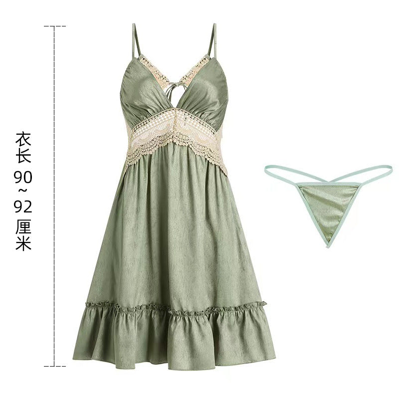 3067 Ying Sexy Pajamas Women's Summer Light Luxury Ice Silk Home Clothes with Chest Pad Sling Nightgown Pure Desire Set