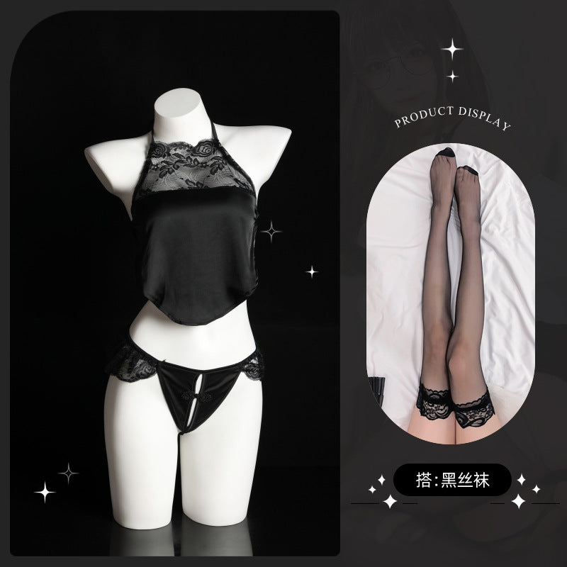 LS Sexy Vintage Lace Temptation Sex Lingerie Bellyband Pajamas Lace-up Temptation 8353