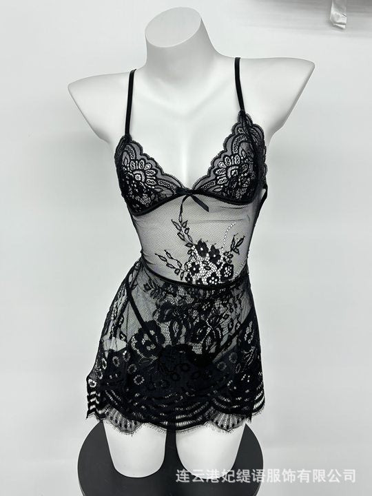 LS Sexy Lingerie Sexy Nightgown Side Open Perspective Suspender Pajamas Passion Pure Desire Free Take Off Suit 8220