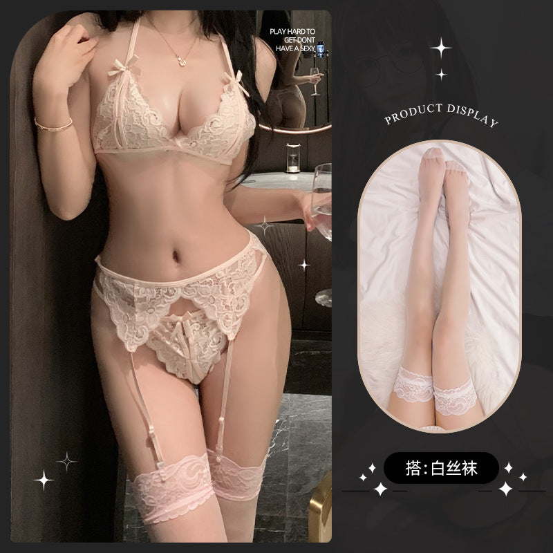 LS Sexy Lingerie Lace Intimates Bra Set Sexy Pure Desire Bra Three-Point Style Temptation 8083