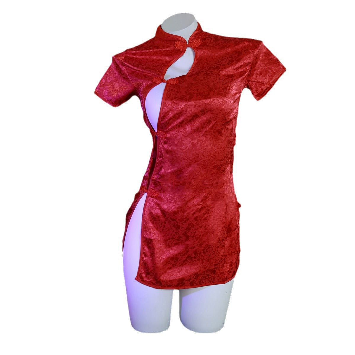 LS Sexy Retro Printed Cheongsam Pajamas Slim Fit Hot High Cut Temptation Ancient Style Hip Covering Sexy Underwear