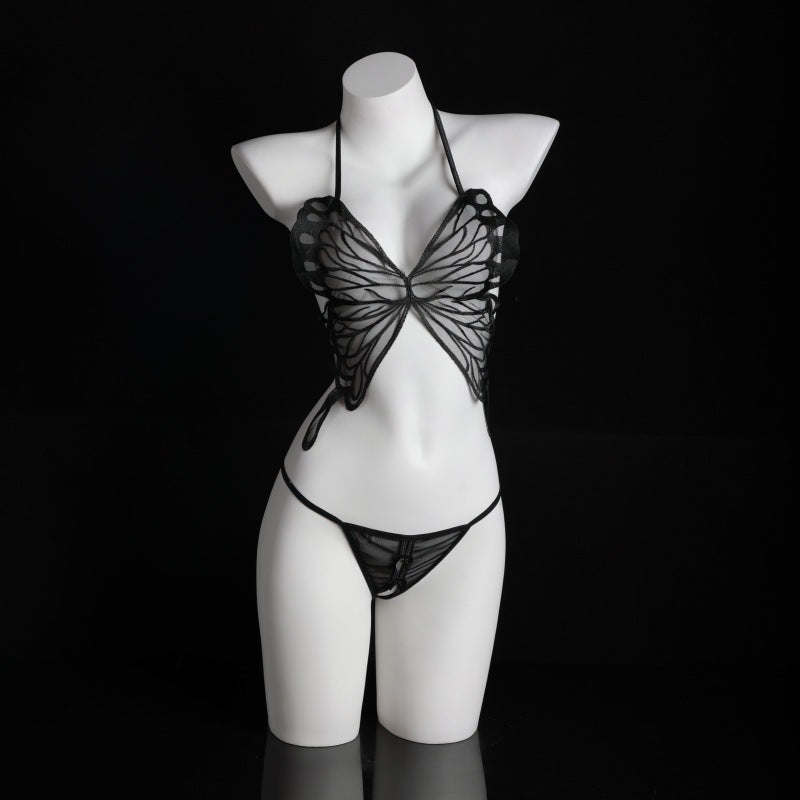 LS Sexy Lingerie Sexy Lace Butterfly Perspective Pure Desire Small Breast Three-Point Bellyband Free Take-Off Suit 8339