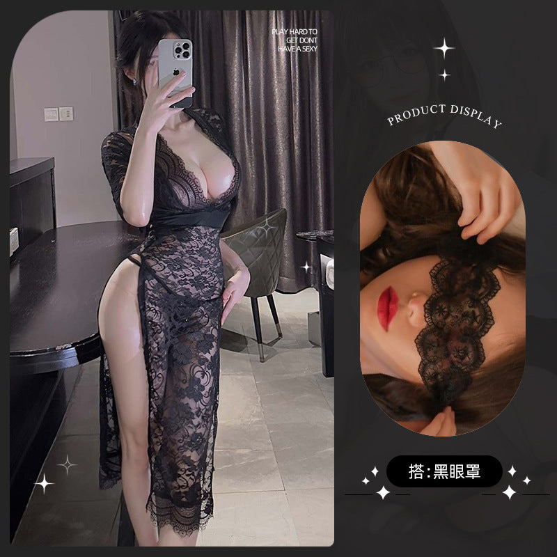 LS Sexy Lingerie Sexy Pure Desire Low-Cut Buttocks High Slit Temperament Slim Hot Girl Dress 8161