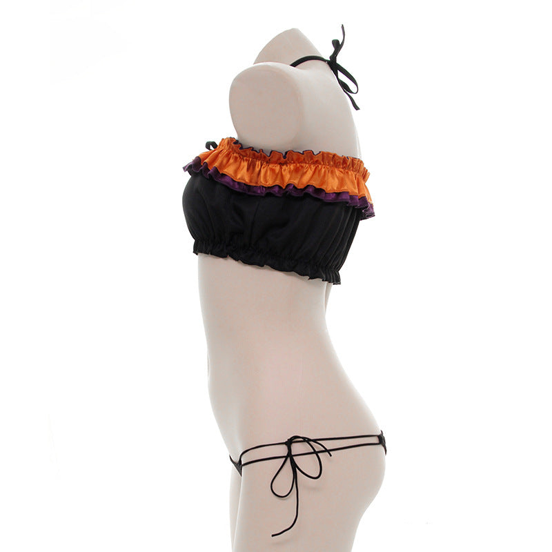 Halloween Cosplay Suit Sexy Pumpkin Open Chest Pajamas Sexy Cat Pack Strapless Suit S0584