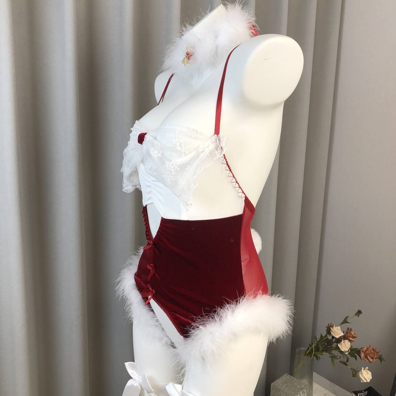 Sexy Lingerie Christmas Bunny Girl Party Sexy Suit Bow Pure Lust Open Crotch One-Piece Uniform Plush