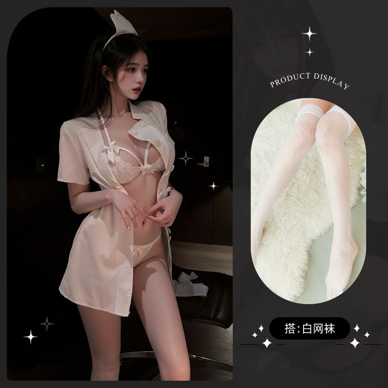 LS Sexy Lingerie Sexy Nurse Uniform Pure Desire No-Take-Off Pajamas Strap Suit Qqny Maid Outfit