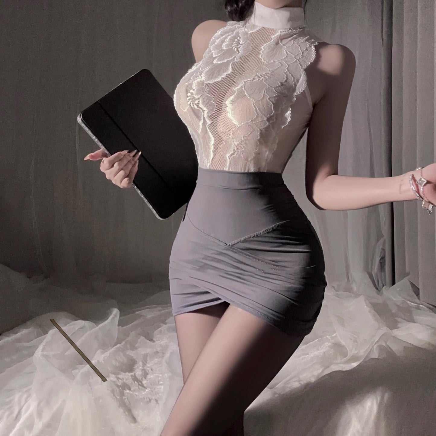 Ying Sexy Lingerie Qqny Pure Desire Secretary Lace Sleeping Clothes Women's Hip Dress Uniform Passion suit